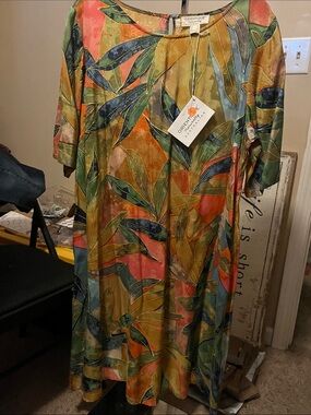 Orientique Multicolor Tropical Print Midi Dress